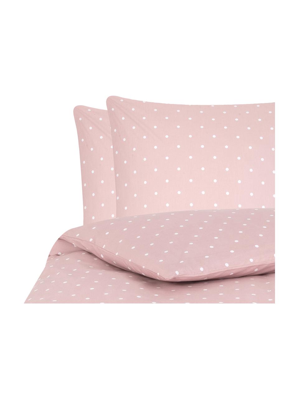 Gepunktete Baumwoll-Bettwäsche Dotty in Rosa/Weiss, Webart: Renforcé Fadendichte 144 , Rosa, Weiss, 240 x 220 cm + 2 Kissen 80 x 80 cm