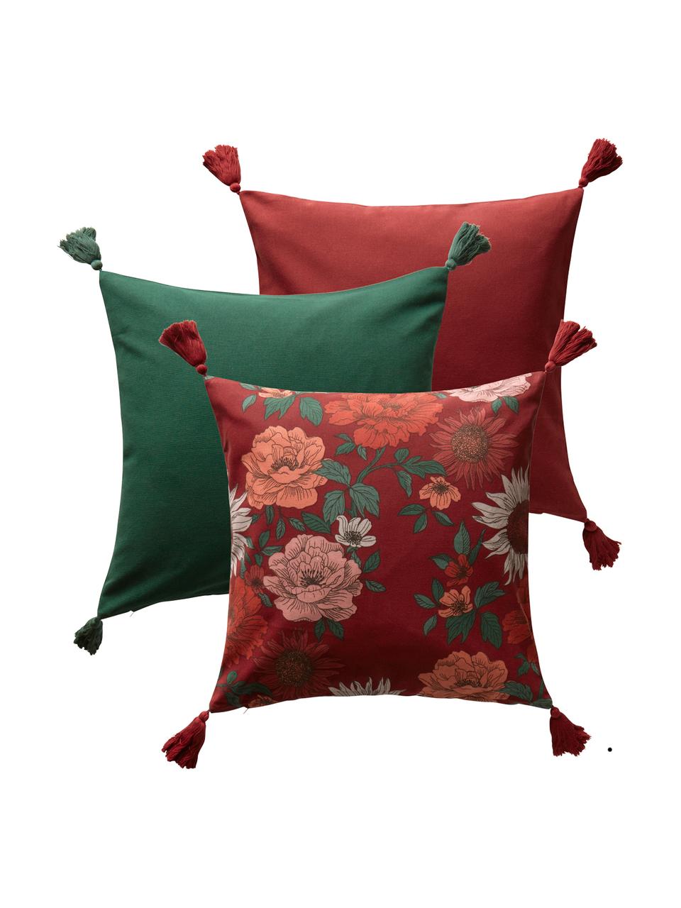 Kussenhoezenset Marianne in rood/groen, 3-delig, Katoen, Rood, groen, 50 x 50 cm