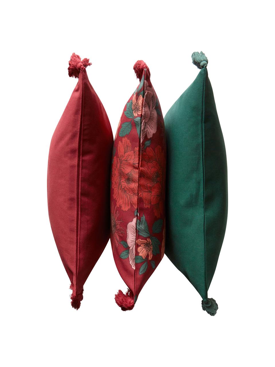 Set de fundas de cojín Marianne, 3 pzas., Algodón, Rojo, verde, An 50 x L 50 cm