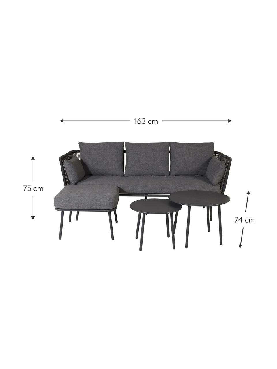 Komplet mebli ogrodowych Stringa, 3 elem., Tapicerka: 100% poliester Dzięki tka, Stelaż: metal malowany proszkowo, Blat: drewno naturalne, Stelaż: metal malowany proszkowo, Ciemnoszara tkanina, czarny, Komplet z różnymi rozmiarami
