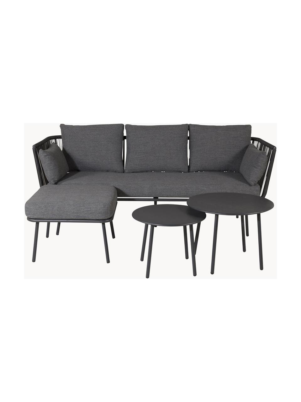 Set lounge para exterior Stringa, 3 pzas., Tapizado: 100% poliéster Alta resis, Estructura: metal con pintura en polv, Tablero: madera, Estructura: metal con pintura en polv, Tejido gris oscuro, negro, Set de diferentes tamaños