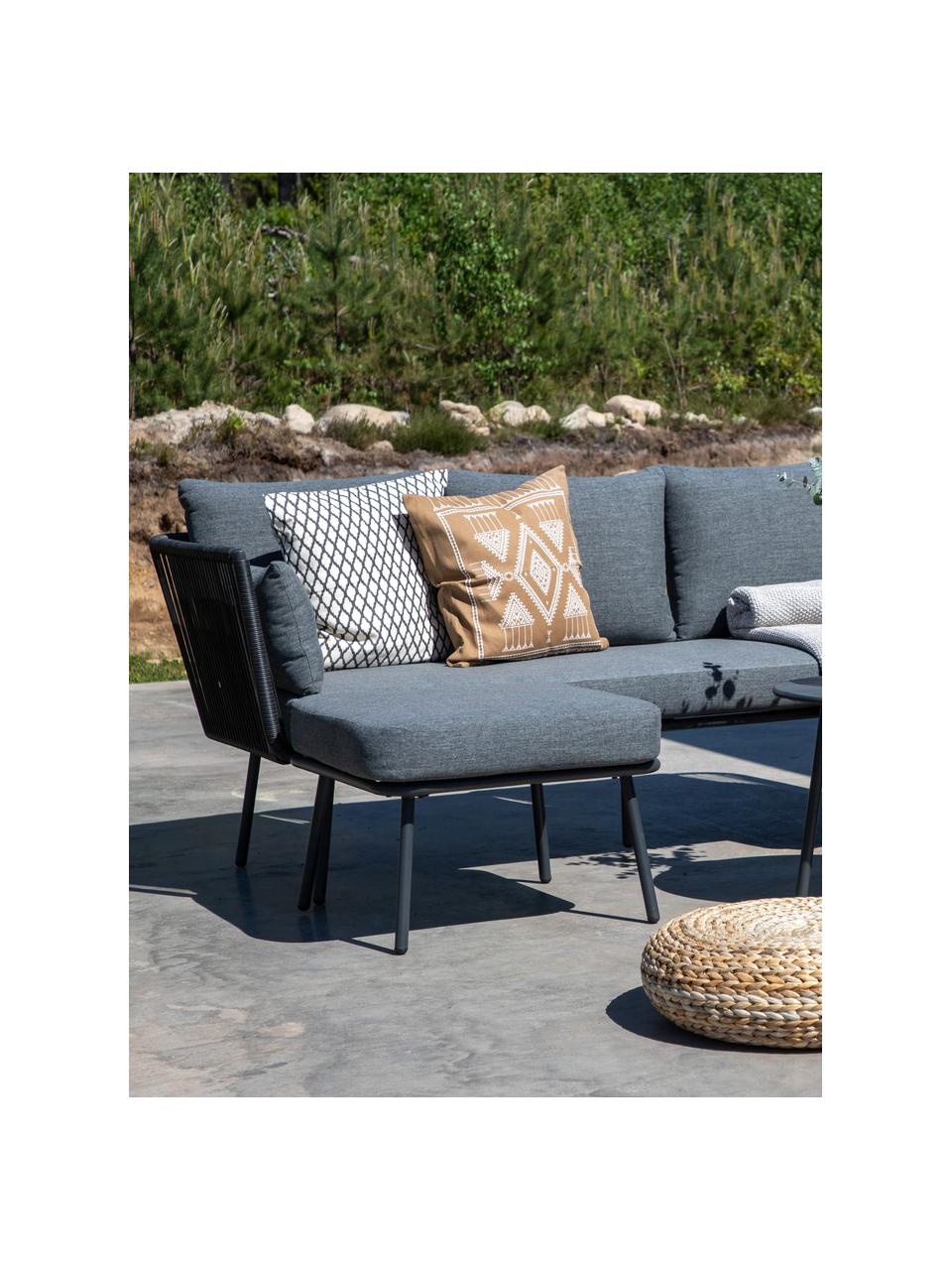 Tuinloungeset Stringa, 3-delig, Bekleding: 100% polyester Met 20.000, Frame: gepoedercoat metaal, Tafelblad: hout, Frame: gepoedercoat metaal, Geweven stof donkergrijs, zwart, Set met verschillende groottes