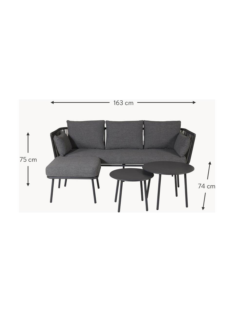 Garten-Lounge-Set Stringa, 3-tlg., Bezug: 100 % Polyester Der hochw, Gestell: Metall, pulverbeschichtet, Tischplatte: Holz, Gestell: Metall, pulverbeschichtet, Webstoff Dunkelgrau, Schwarz, Set mit verschiedenen Grössen