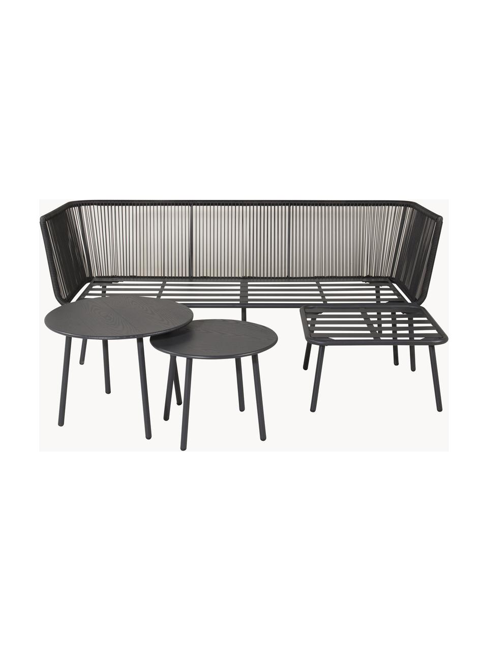 Garten-Lounge-Set Stringa, 3-tlg., Bezug: 100 % Polyester Der hochw, Gestell: Metall, pulverbeschichtet, Tischplatte: Holz, Gestell: Metall, pulverbeschichtet, Webstoff Dunkelgrau, Schwarz, Set mit verschiedenen Grössen