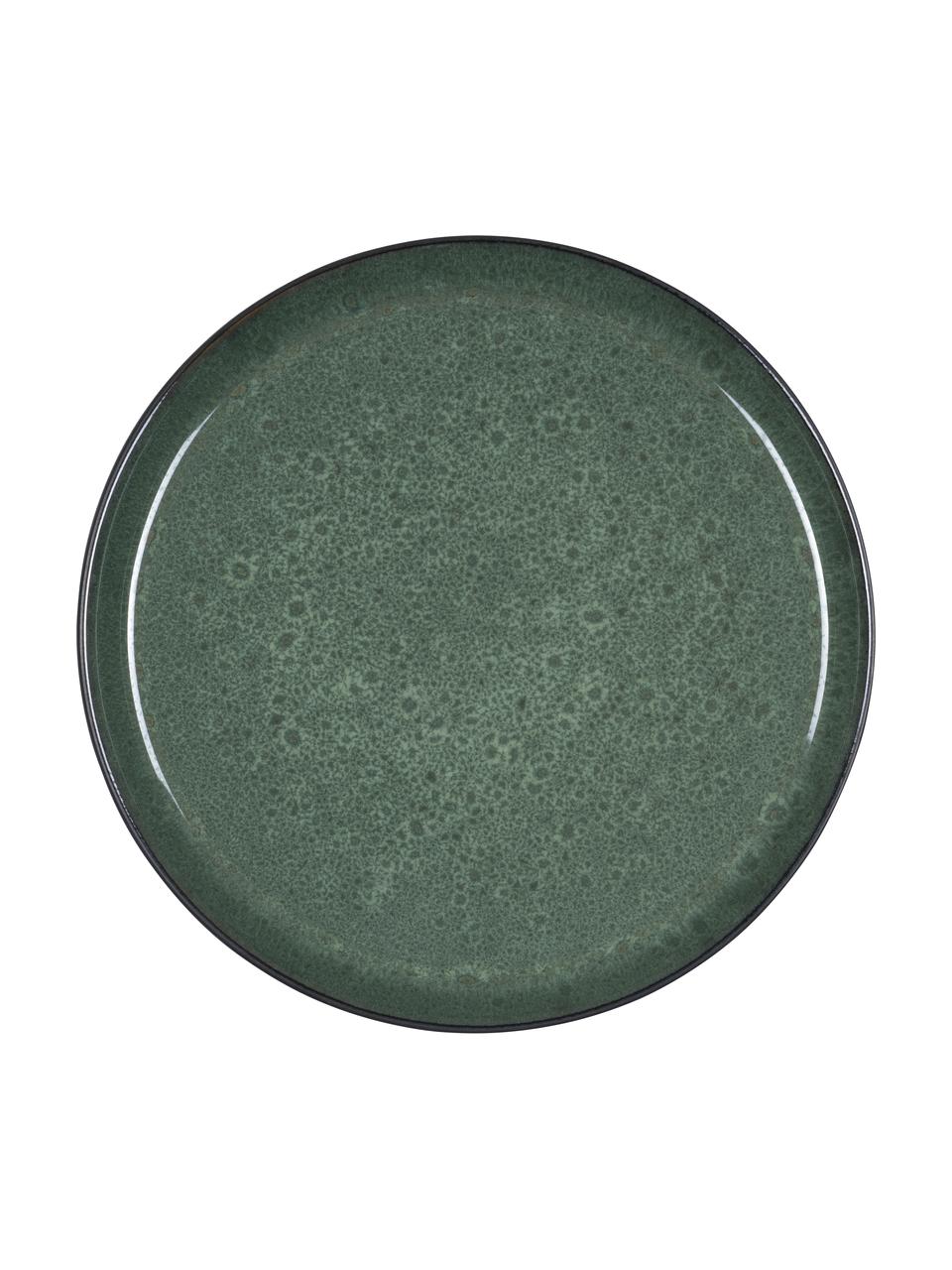 Assiette plate en grès vert Gastro, 2 pièces, Grès cérame, Noir, vert, couleur dorée, Ø 27 x haut. 2 cm