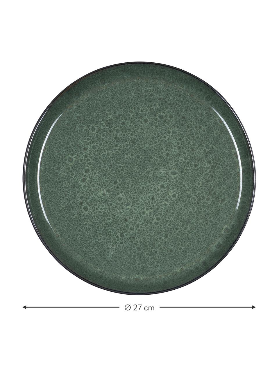 Assiette plate en grès vert Gastro, 2 pièces, Grès cérame, Noir, vert, couleur dorée, Ø 27 x haut. 2 cm