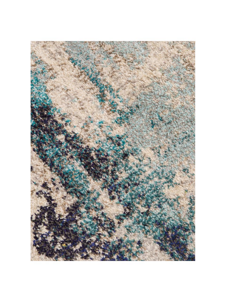 Tappeto di design a pelo corto Celestial, Retro: juta, Tonalità beige, tonalità blu, Larg. 200 x Lung. 290 cm (taglia L)