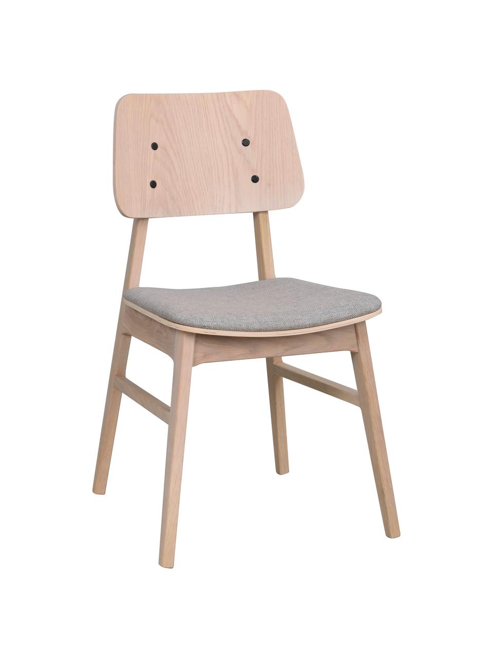 Krzesło z drewna z tapicerowanym siedziskiem Nagano, 2 szt., Tapicerka: 100% poliester Dzięki tka, Beżowy, jasny szary, S 50 x G 51 cm