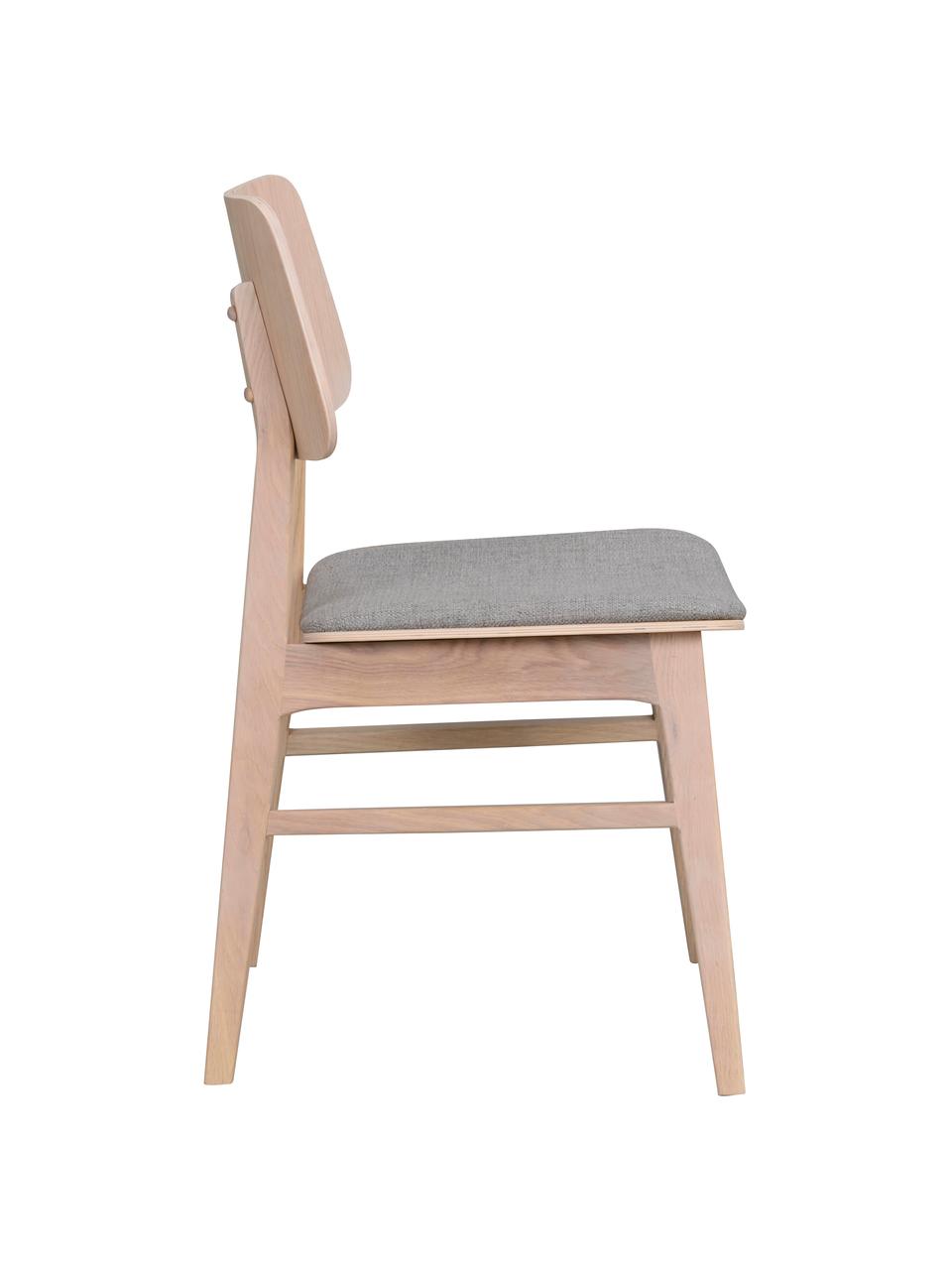 Chaise en bois avec assise rembourrée Nagano, 2 pièces, Beige, gris clair, larg. 50 x prof. 51 cm