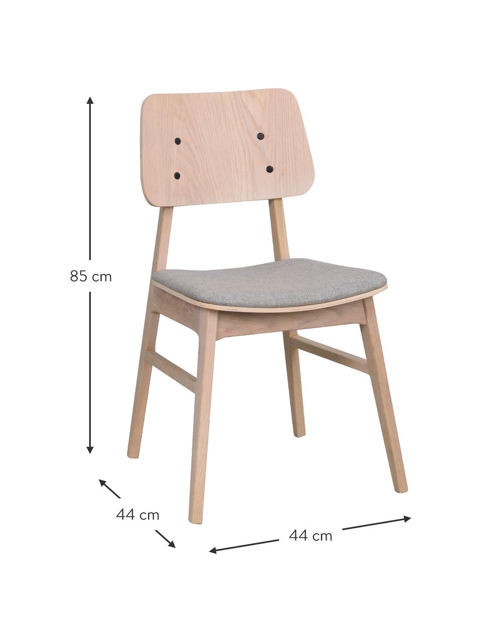 Houten stoelen Nagano met gestoffeerde zitting, 2 stuks, Bekleding: 100 % polyester, Beige, lichtgrijs, B 50 x D 51 cm