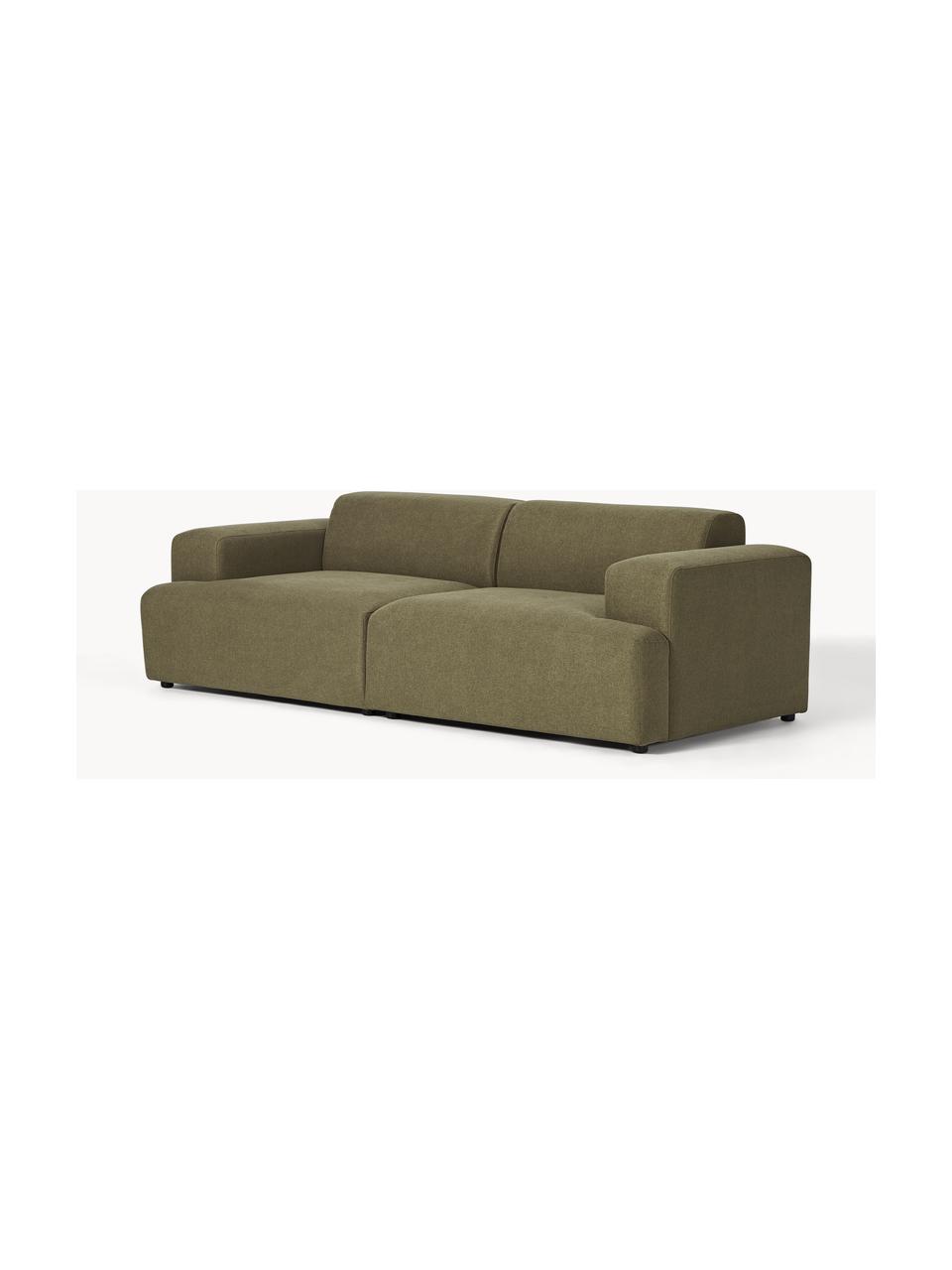 Bank Melva (3-zits), Bekleding: 100% polyester Met 115.00, Frame: massief grenen- en sparre, Poten: kunststof, Geweven stof olijfgroen, B 238 x D 101 cm