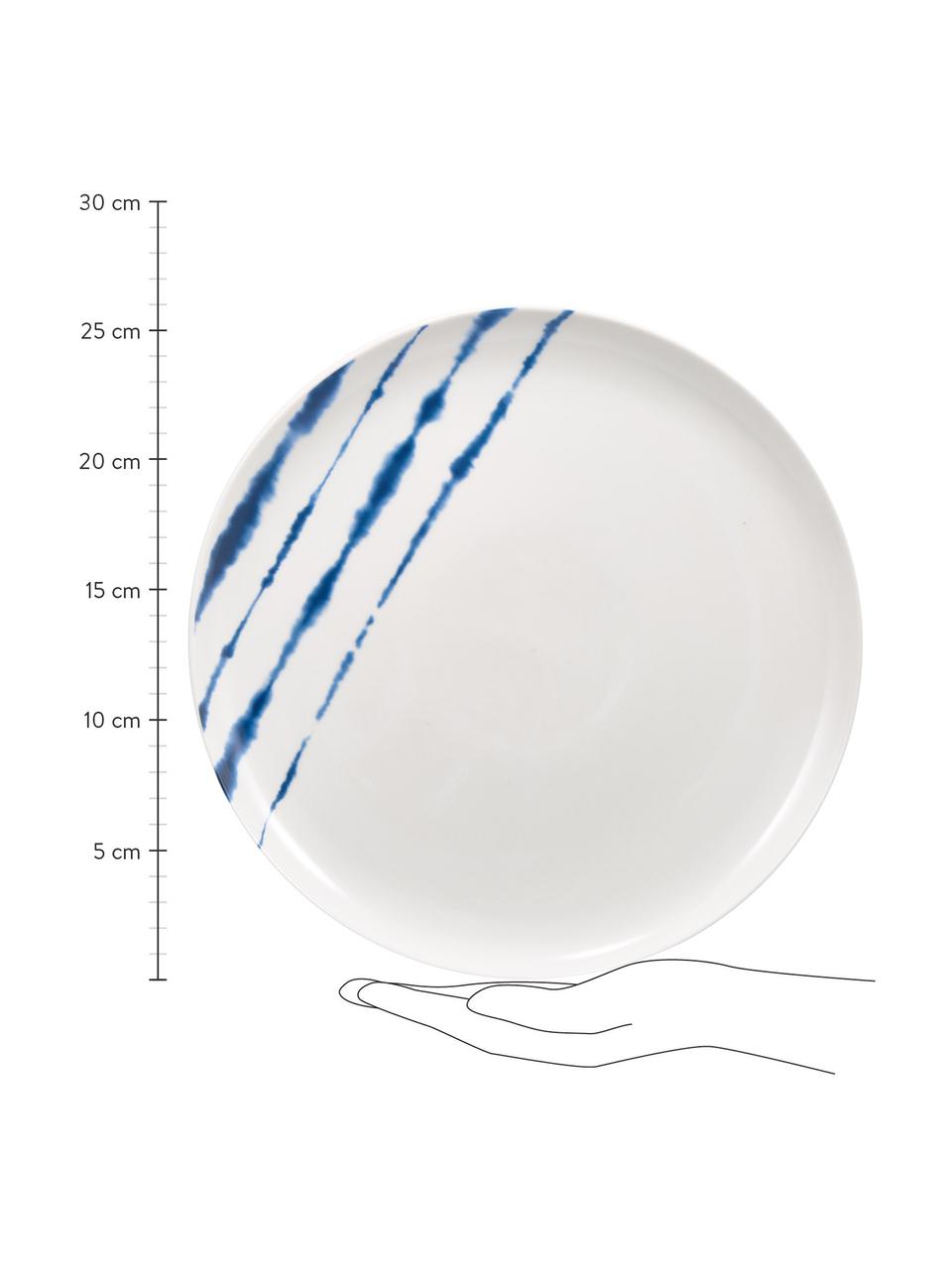 Porcelánový plytký tanier s akvarelovou dekoráciou Amaya, 2 ks, Porcelán, Biela, modrá, Ø 26 x V 2 cm