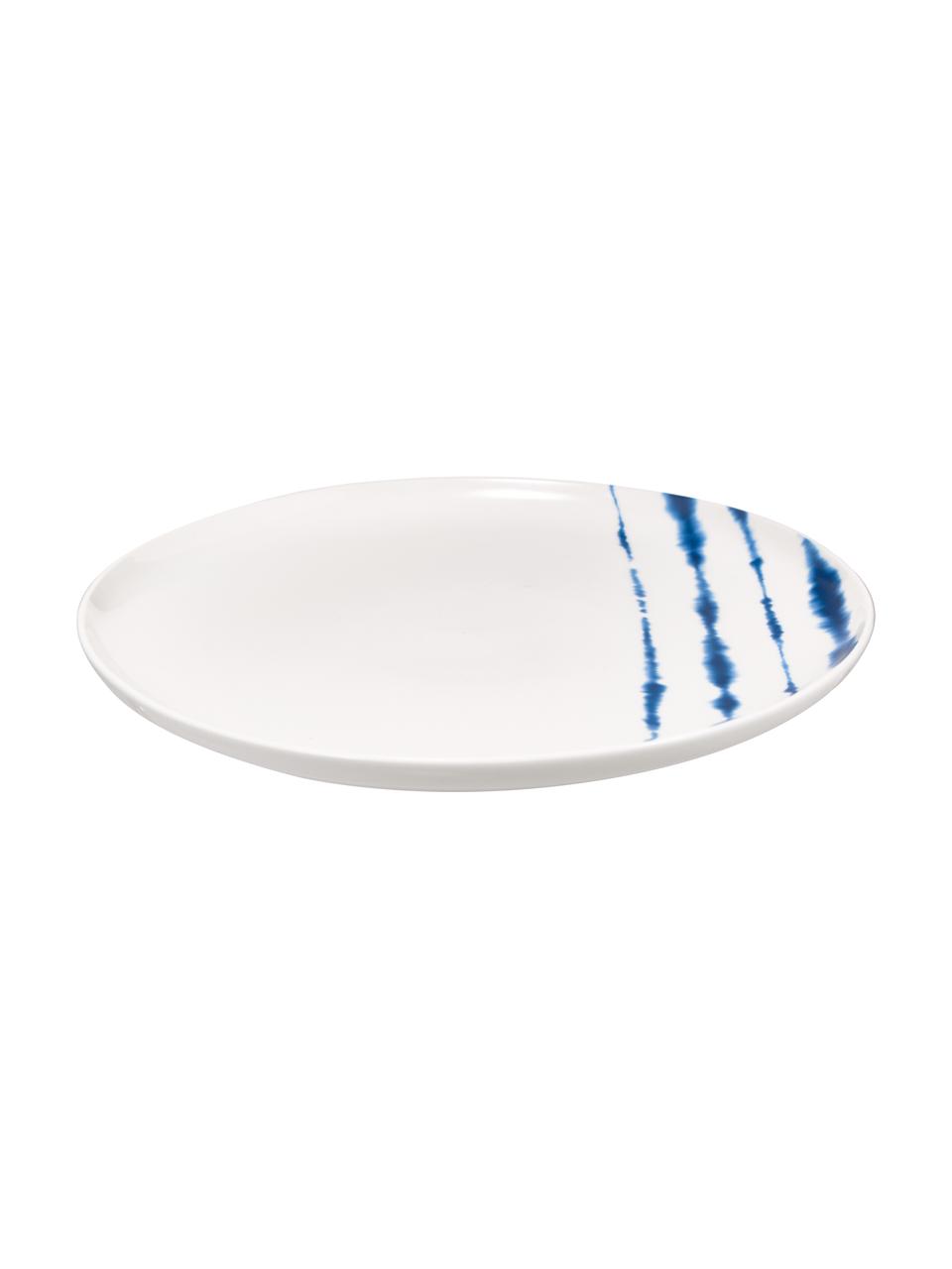Piatto piano in porcellana con decoro acquarello Amaya 2 pz, Porcellana, Bianco, blu, Ø 26 x Alt. 2 cm