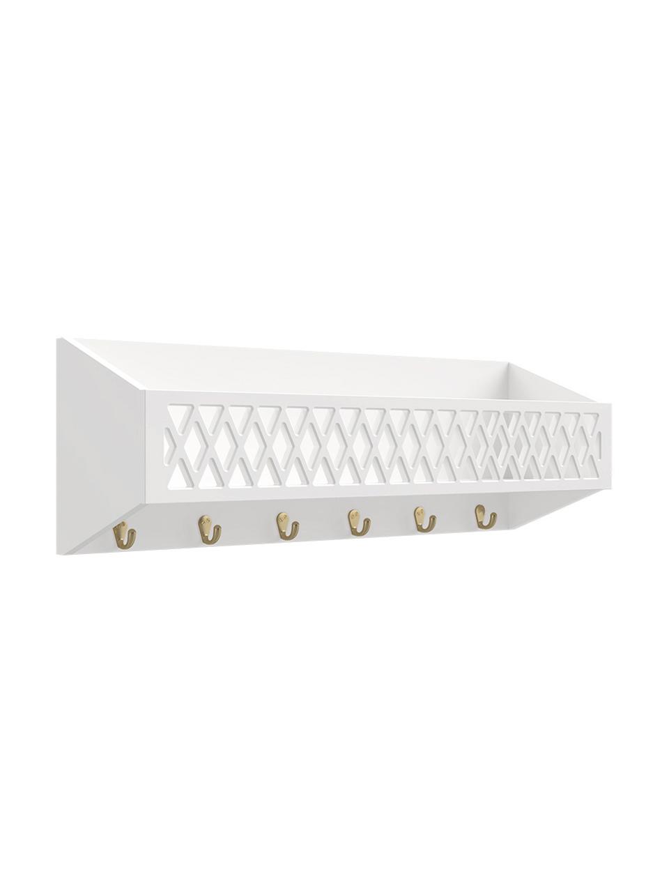 Mensola da parete con ripiano Harlequin, Pannello di fibra a media densità (MDF) certificato FSC, Bianco, dorato, Larg. 75 x Alt. 25 cm