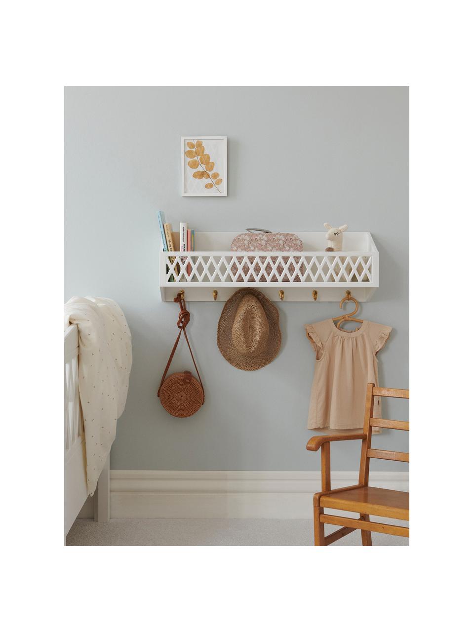 Estante de pared infantil con balda Harlequin, Tablero de fibras de densidad media (MDF)

Este producto está hecho de madera de origen sostenible y con certificación FSC®., Madera lacada en blanco, An 75 x Al 25 cm