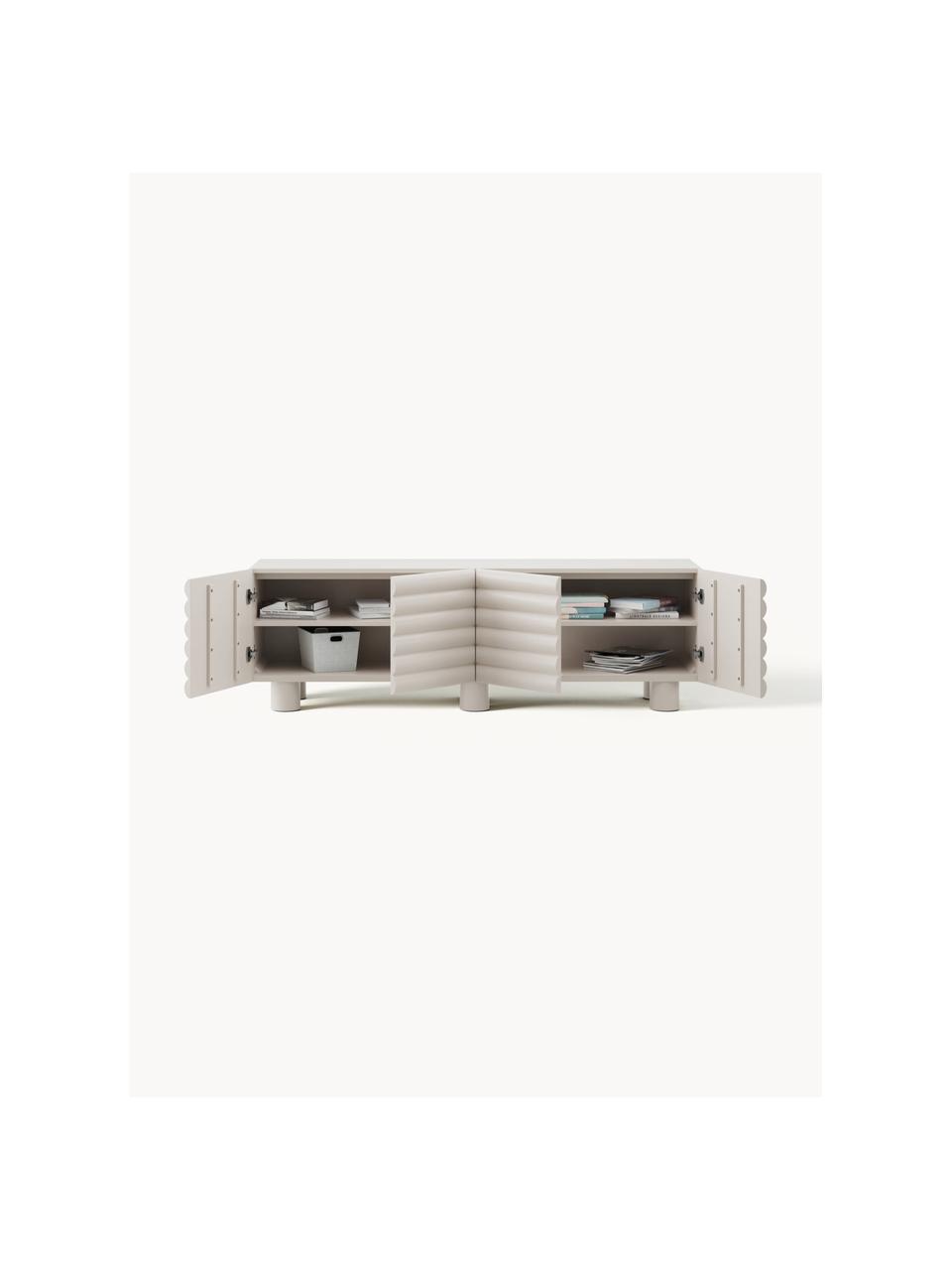 Credenza bassa Fana, Gambe: legno di pioppo, certific, Bianco crema, Larg. 180 x Alt. 57 cm