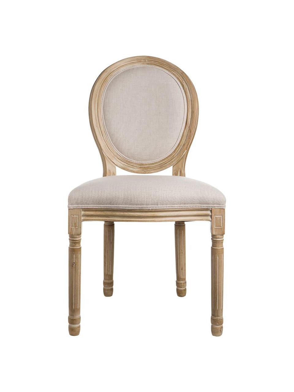 Silla Louis, Tapizado: lino, Estructura: madera de abedul, Patas: madera de caucho, Beige, marrón, An 50 x F 48 cm