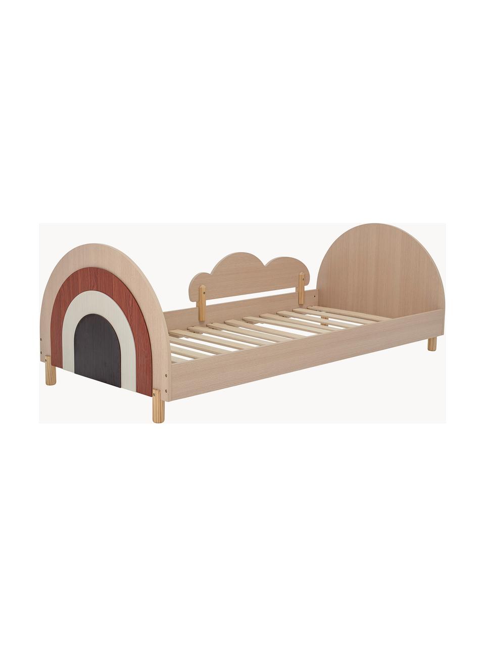 Lit enfant en bois avec support latéral amovible Charli, Contreplaqué, MDF (panneau en fibres de bois à densité moyenne), Bois clair, noir, rouge, blanc, larg. 94 x long. 204 cm