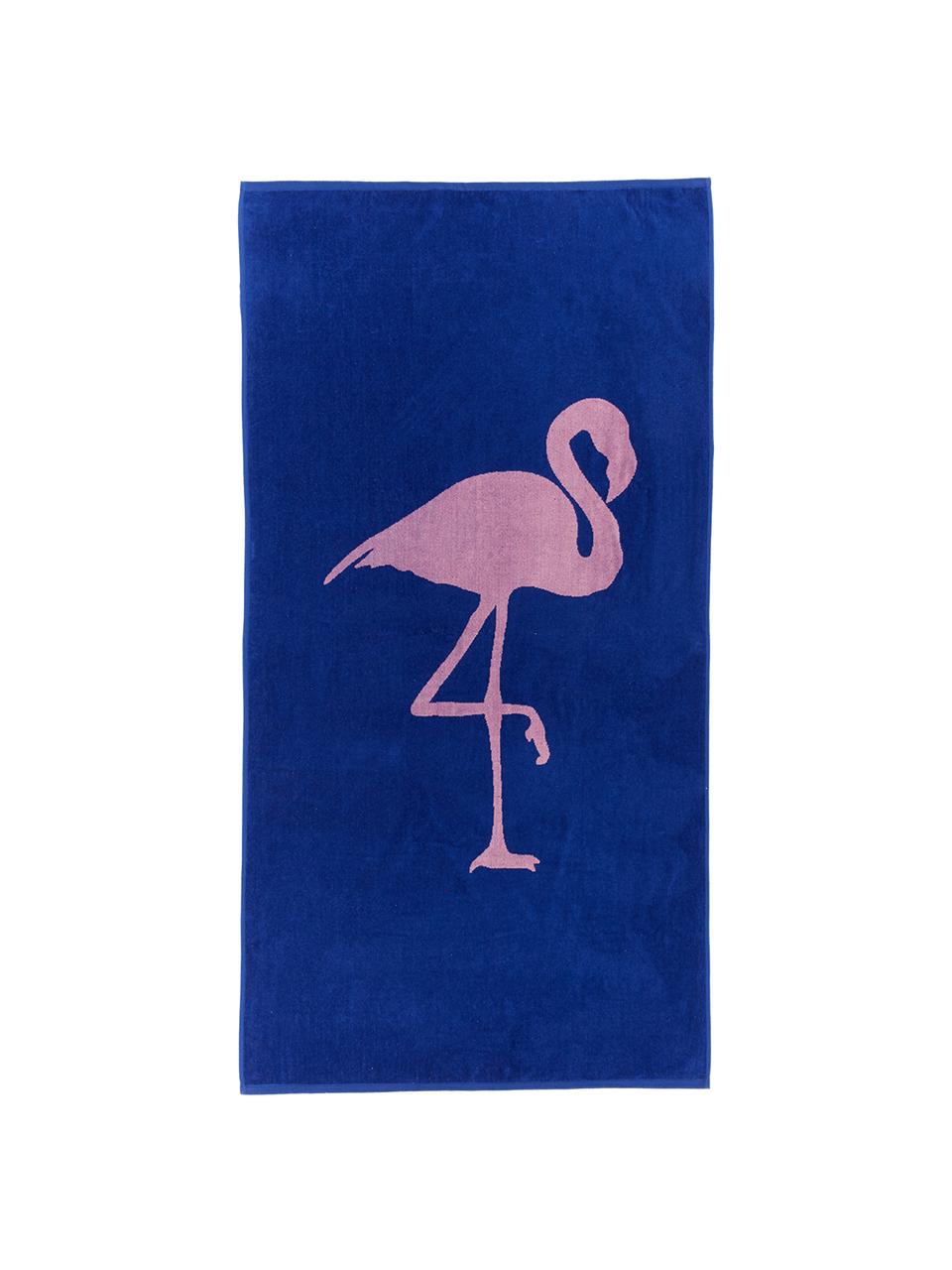 Serviette de plage à imprimé flamand rose Mingo, Bleu, rose vif