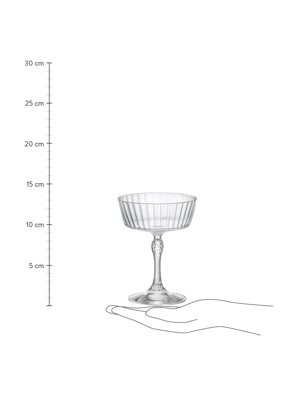 Copas pompadour de champán con relieve America's Cocktail, 6 uds., Vidrio, Transparente, Ø 10 x Al 14 cm, 280 ml