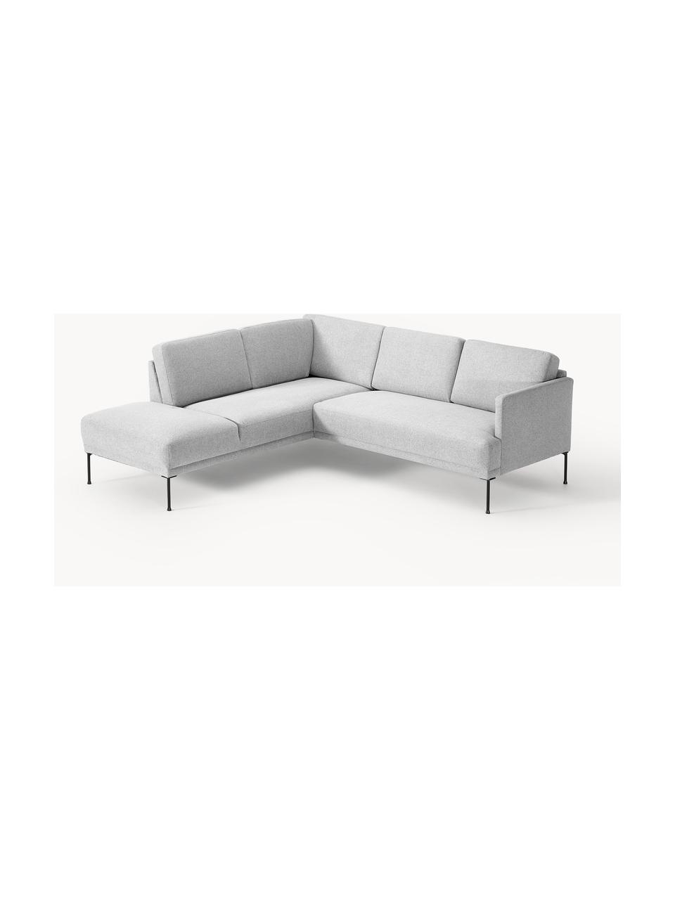 Sofa narożna Fluente, Tapicerka: 100% poliester Dzięki tka, Stelaż: lite drewno sosnowe, skle, Nogi: metal malowany proszkowo , Jasnoszara tkanina, S 221 x G 200 cm, lewostronna