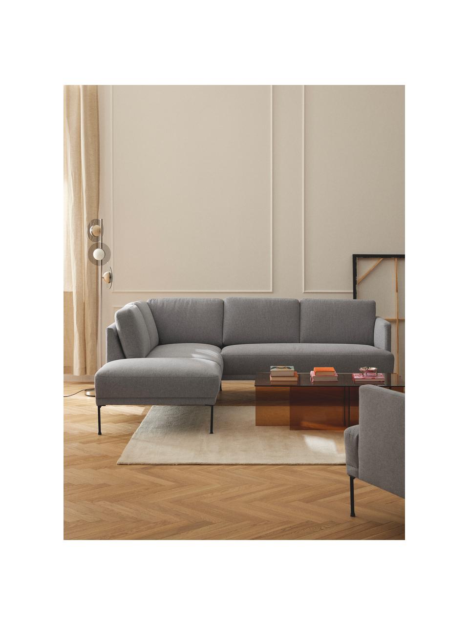 Ecksofa Fluente, Bezug: 100 % Polyester Der strap, Gestell: Massives Kiefernholz, Bir, Füße: Metall, pulverbeschichtet, Webstoff Hellgrau, B 221 x T 200 cm, Eckteil links