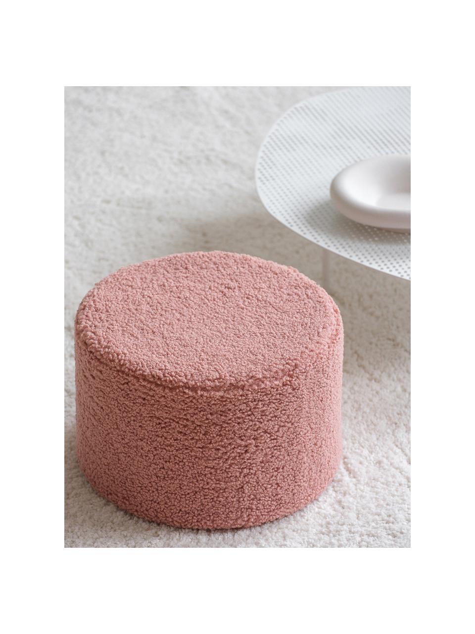 Pouf en peluche pour enfant Sugar, Ø 40 cm, Peluche rose pâle, Ø 40 x haut. 25 cm