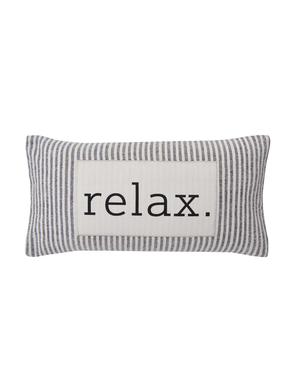 Gestreepte kussenhoes Relax van gerecycled katoen, 100% katoen, GRS-gecertificeerd, Zwart, crèmewit, B 30 x L 60 cm