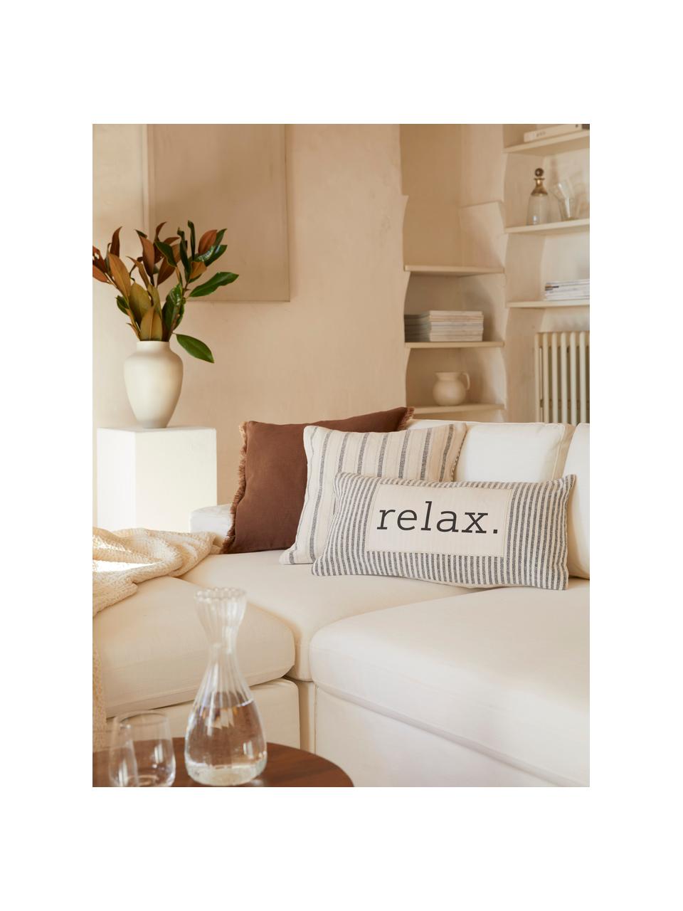 Housse de coussin rectangulaire Relax, 100 % coton, certifié GRS, Noir, blanc crème, larg. 30 x long. 60 cm