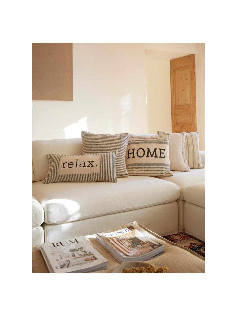 Housse de coussin rectangulaire Relax, 100 % coton, certifié GRS, Noir, blanc crème, larg. 30 x long. 60 cm