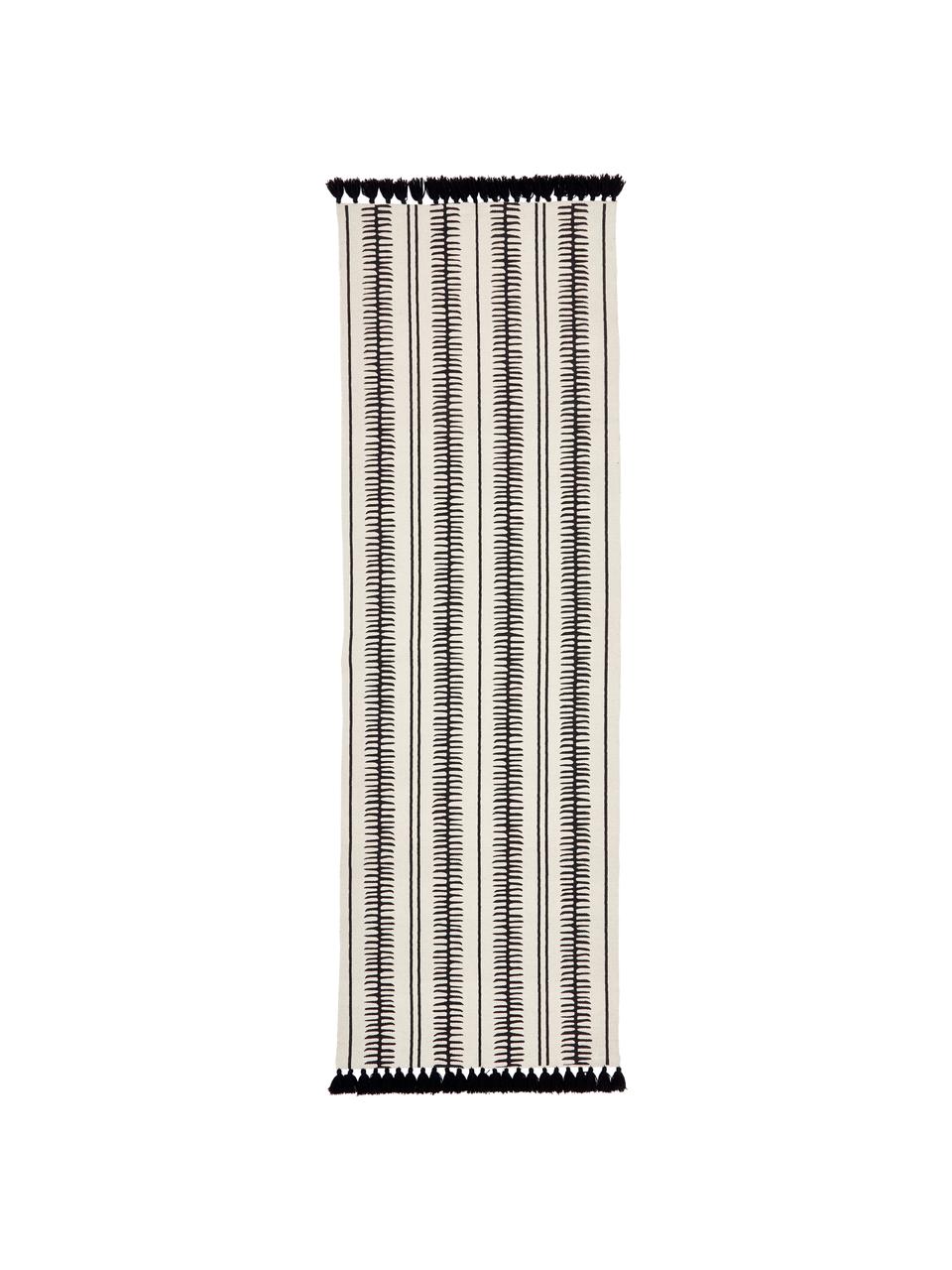 Handgeweven katoenen loper Rita in beige/zwart, Beige, zwart, B 80 x L 250 cm