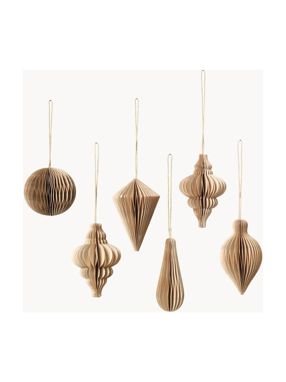 Kerstboomhangers Julet, set van 6, Papier, Beige, Ø 5 x H 7 cm