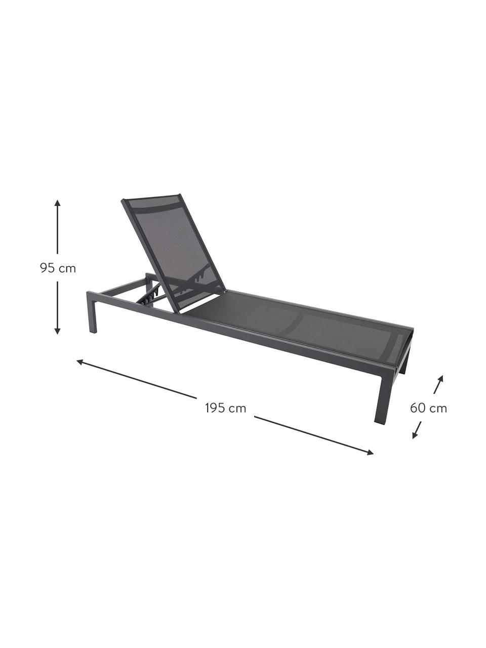 Aluminium zonnebed Copacabana in zwart, Frame: gelakt aluminium, Zwart, L 195 x B 60 cm