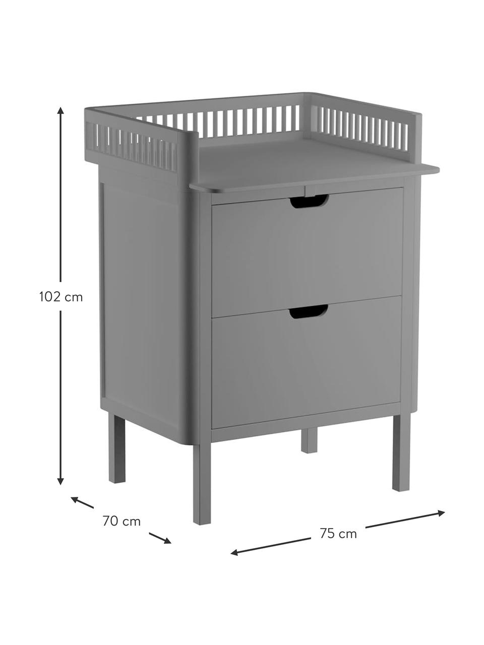 Przewijak z szufladami Sebra, Drewno bukowe, płyta pilśniowa średniej gęstości (MDF), Drewno bukowe lakierowane na ciemnoszare, S 75 x W 102 cm