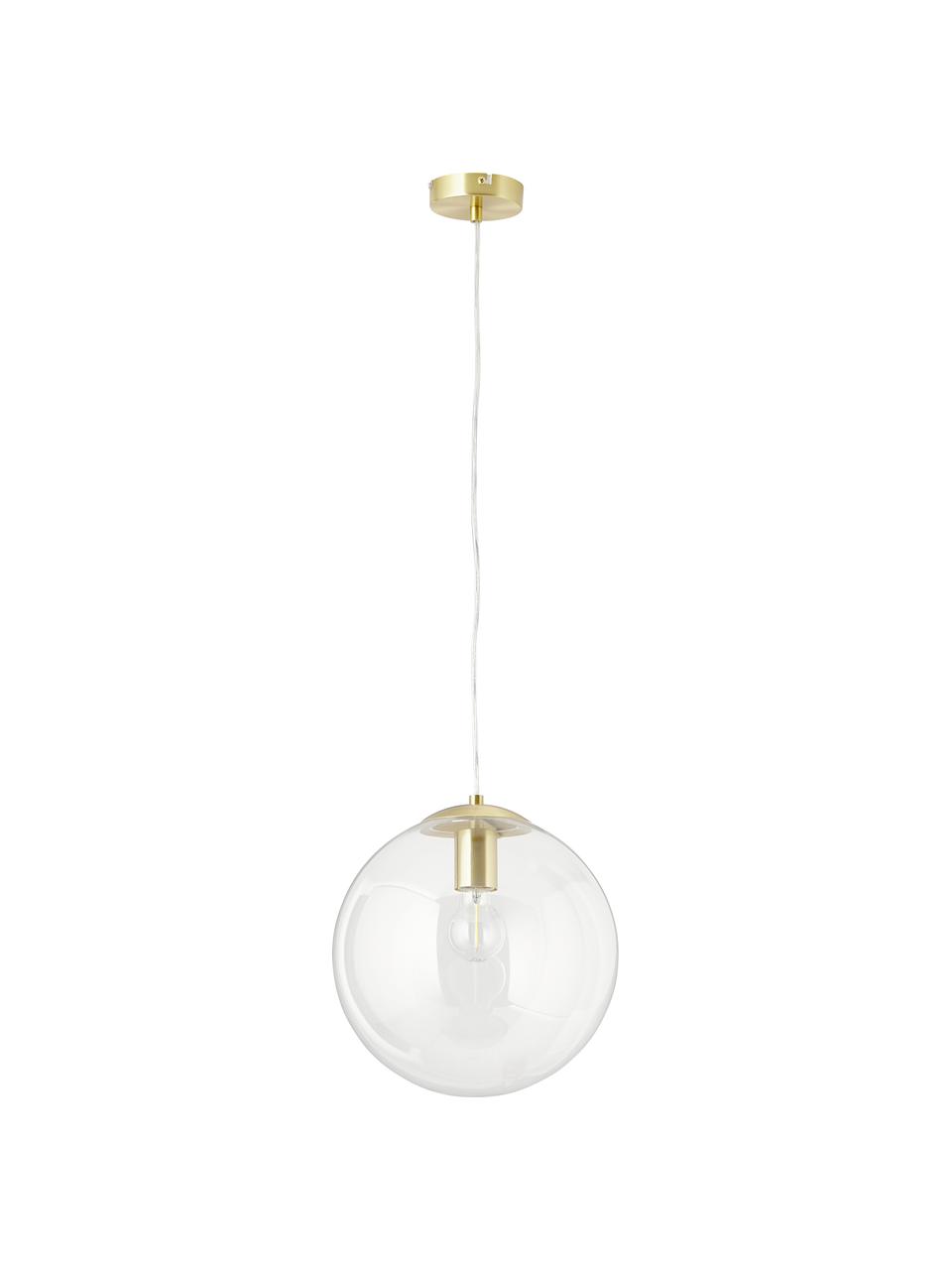 Hanglamp Bao, Lampenkap: glas, Baldakijn: gegalvaniseerd metaal, Transparant, goudkleurig, Ø 30 x H 90 cm
