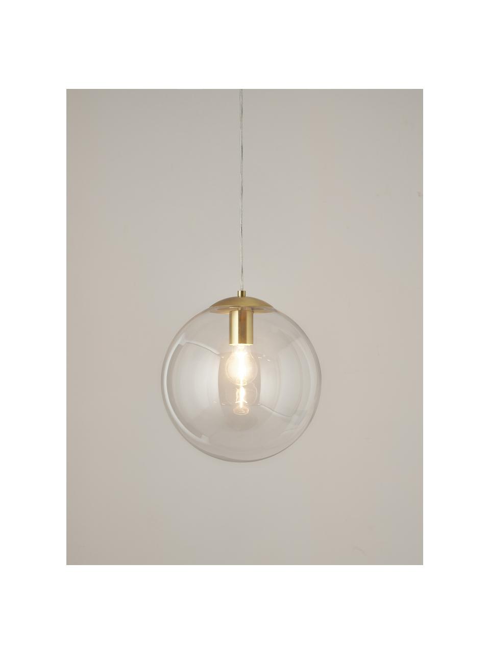 Hanglamp Bao, Lampenkap: glas, Baldakijn: gegalvaniseerd metaal, Transparant, goudkleurig, Ø 30 x H 90 cm