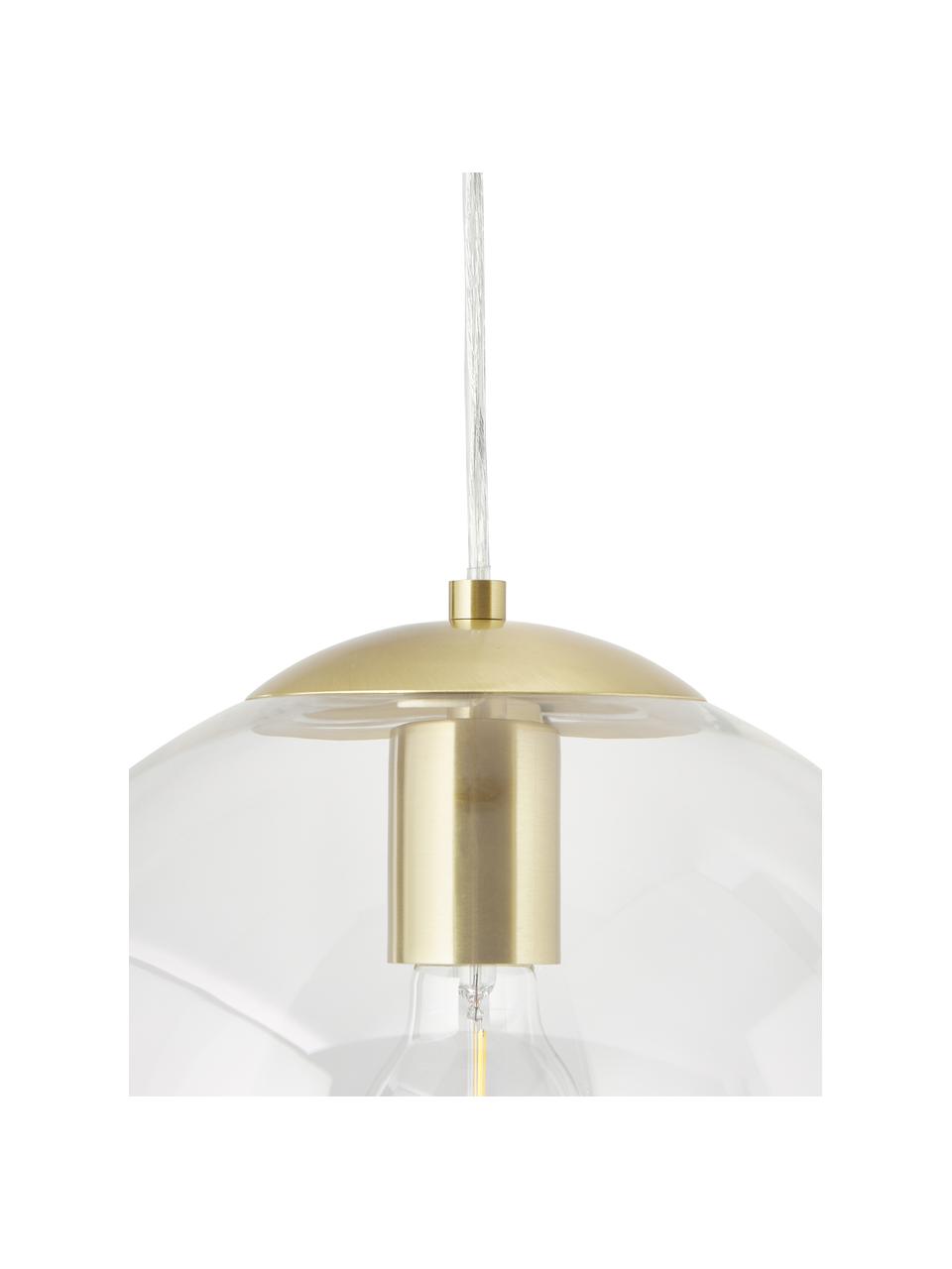 Lámpara de techo Bao, Pantalla: vidrio, Anclaje: metal galvanizado, Cable: cubierto en tela, Transparente, dorado, Ø 30 x Al 90 cm