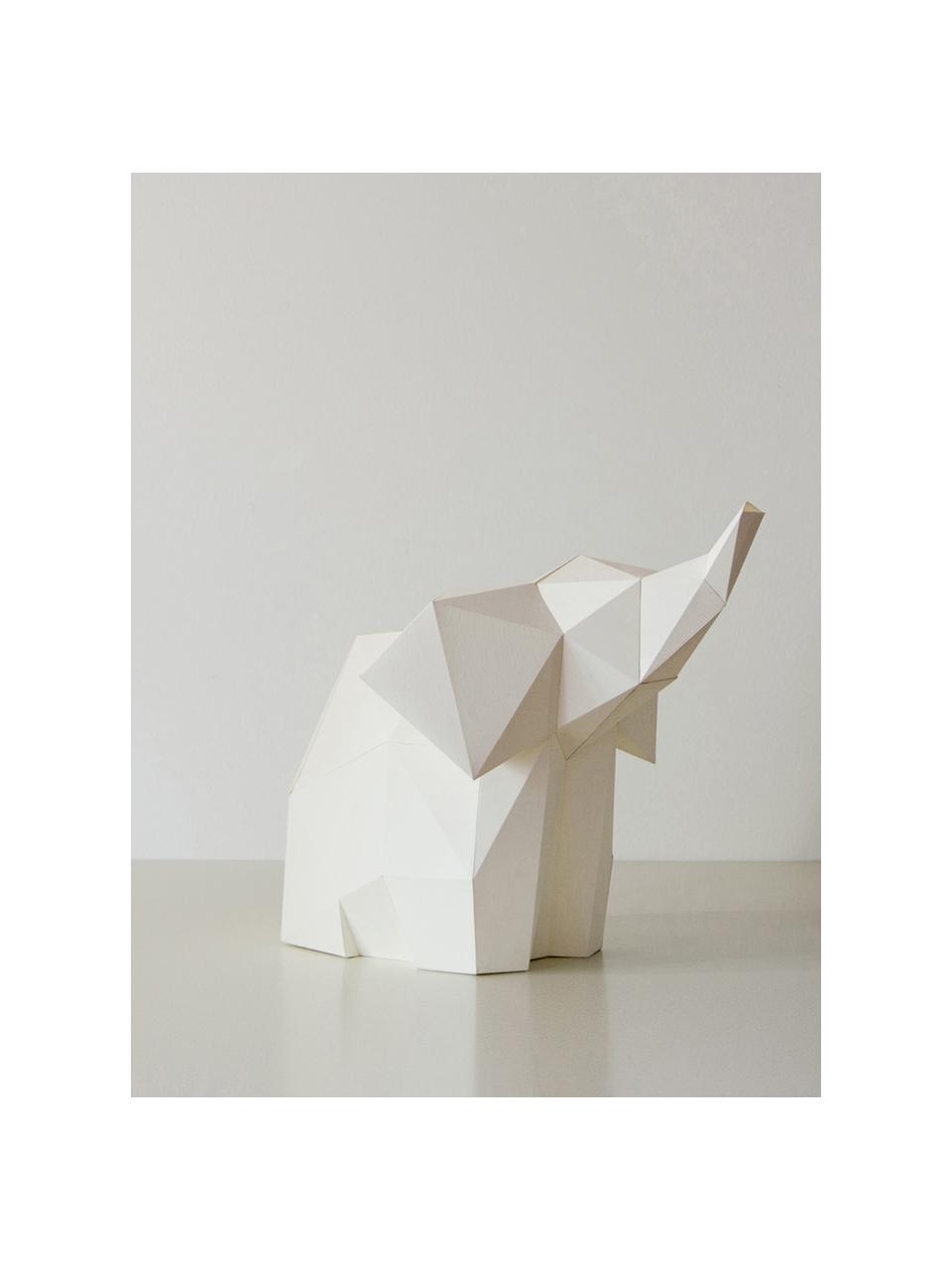 Tafellamp Baby Elephant, bouwpakket van papier, Lampenkap: papier, 160 g/m², Voetstuk: MDF, kunststof, Wit, 23 x 24 cm