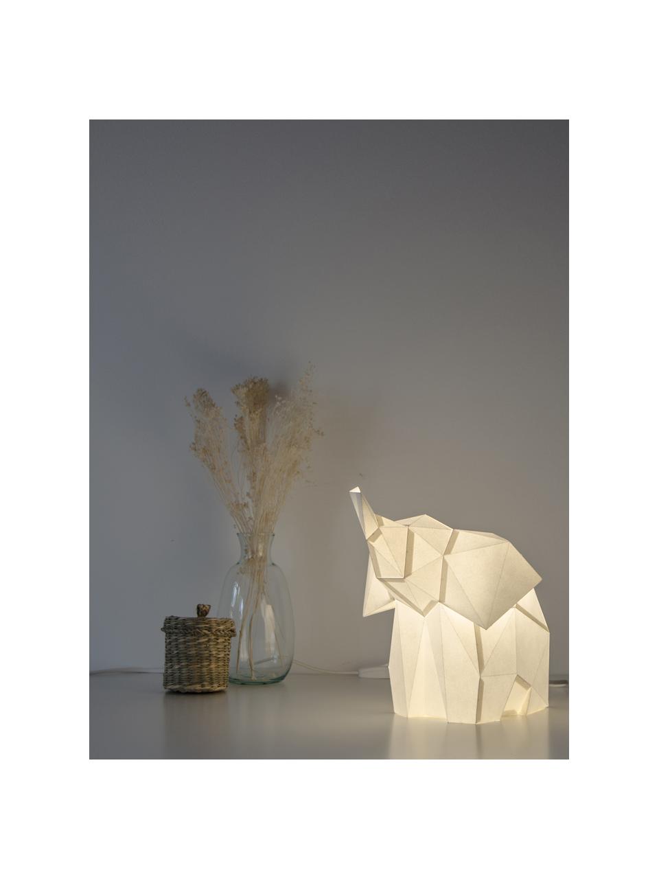 Tafellamp Baby Elephant, bouwpakket van papier, Lampenkap: papier, 160 g/m², Voetstuk: MDF, kunststof, Wit, 23 x 24 cm