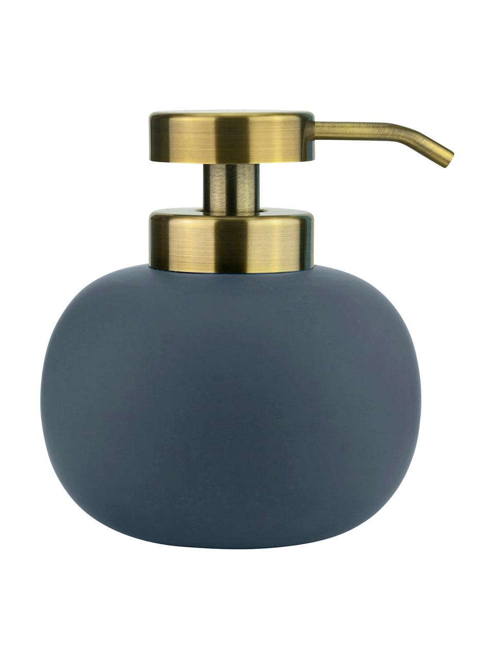 Dosatore di sapone Lotus, Contenitore: ceramica, Testa della pompa: metallo, rivestito, Blu, ottone, Ø 11 x A 13 cm