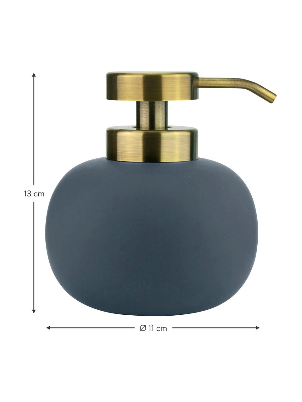 Dosatore di sapone Lotus, Contenitore: ceramica, Testa della pompa: metallo, rivestito, Blu, ottone, Ø 11 x A 13 cm