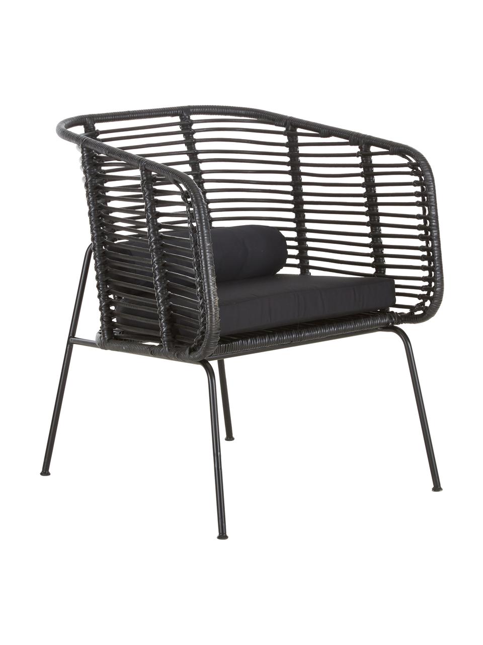 Sillón de ratán Merete, Asiento: ratán, Estructura: metal, recubierto en polv, Negro, An 72 x F 74 cm