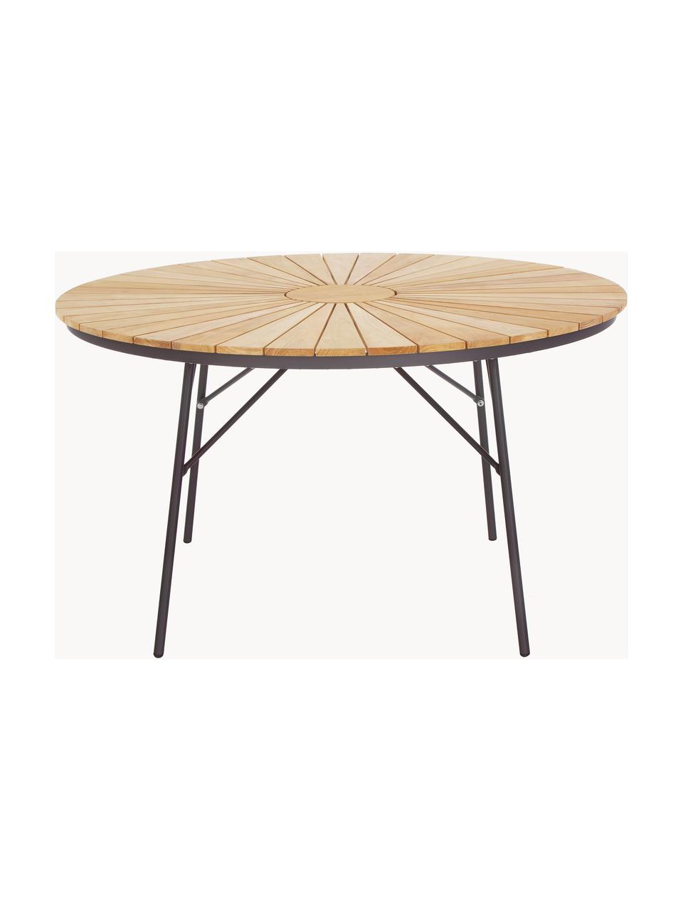 Ronde tuintafel Hard & Ellen met teakhouten tafelblad, verschillende formaten, Tafelblad: gepolijst teakhout, Frame: gepoedercoat aluminium, Teakhout, antraciet, Ø 110 x H 73 cm