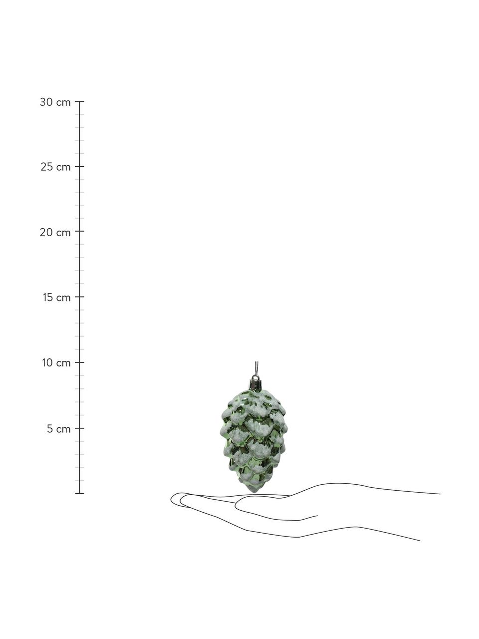 Bruchfeste Baumanhänger Zapfen, 4 Stück, Grün, Weiß, Ø 5 x H 9 cm