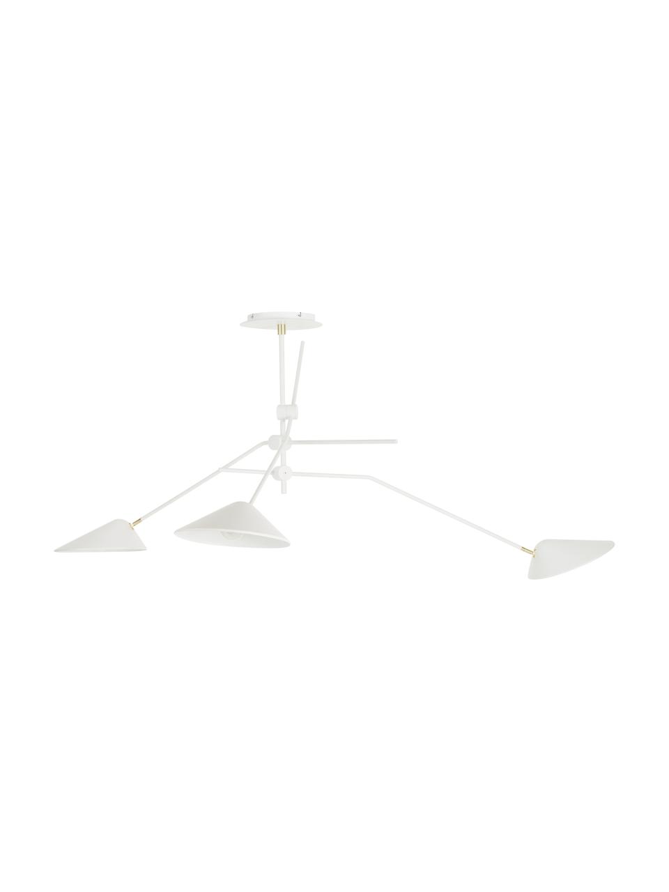 Lampada da soffitto con dettaglio dorato Neron, Paralume: metallo verniciato a polv, Struttura: metallo verniciato a polv, Baldacchino: metallo verniciato a polv, Bianco, Larg. 173 x Alt. 52 cm