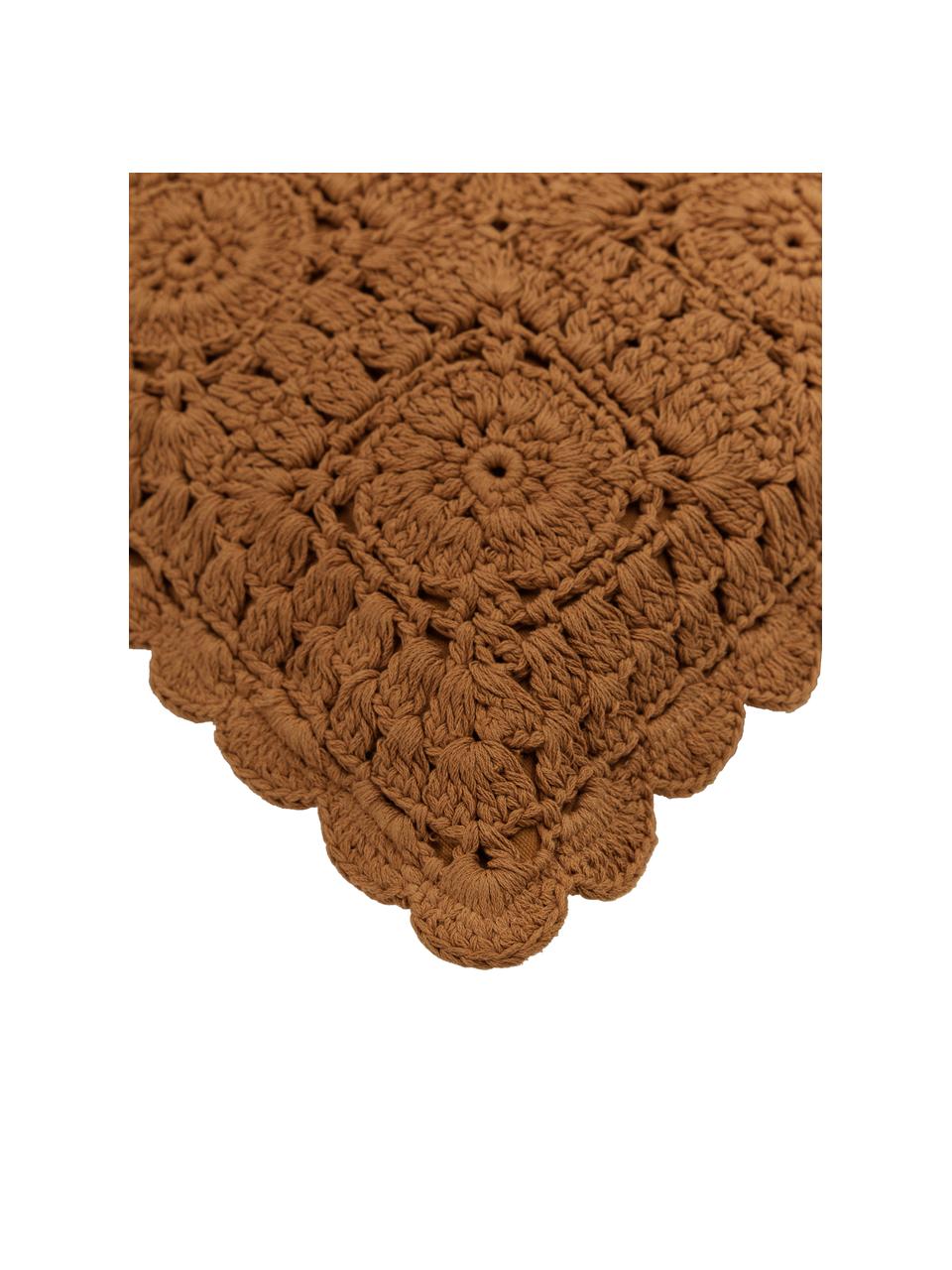 Housse de coussin 45x45 crochetée Brielle, 100 % coton, Jaune, larg. 45 x long. 45 cm