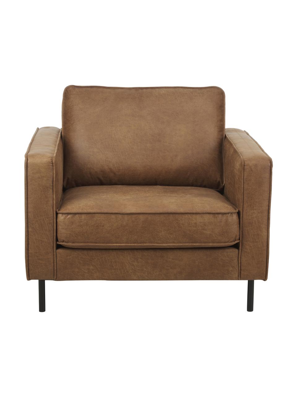 Sofa-fauteuil Hunter in gerecycled leer, Frame: massief grenen, FSC-gecer, Poten: metaal, gepoedercoat, Leer bruin, B 87 x D 95 cm