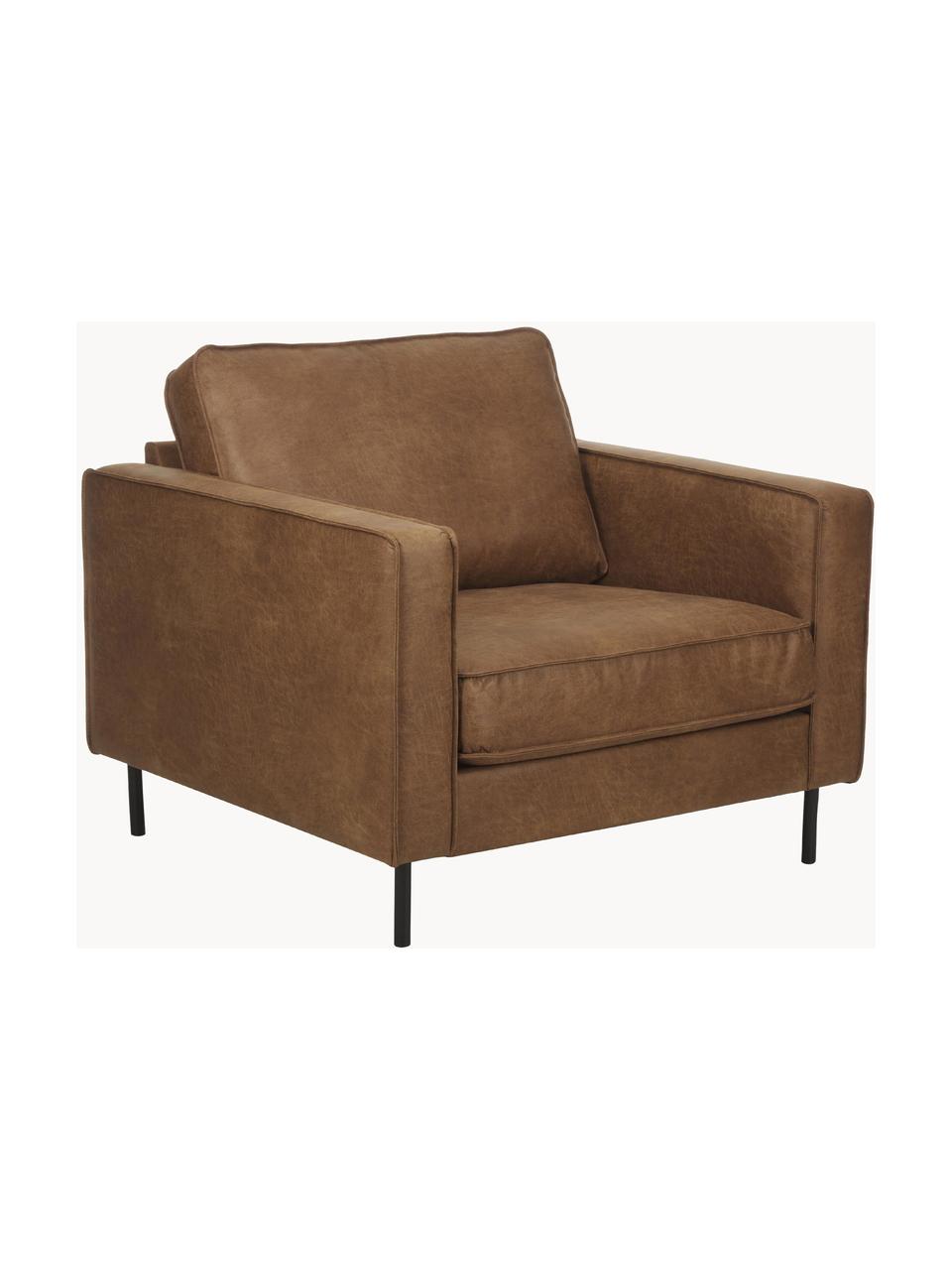 Fauteuil Hunter van gerecycled leer, Frame: massief grenenhout, vezel, Poten: gepoedercoat metaal Dit p, Leer bruin, B 87 x D 95 cm