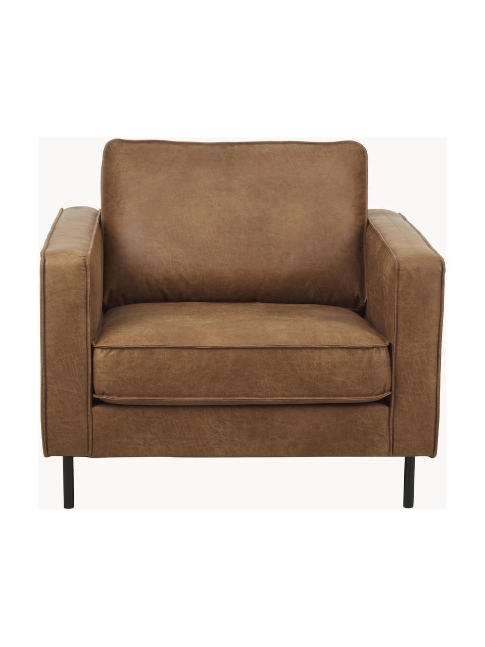 Fauteuil Hunter van gerecycled leer, Frame: massief grenenhout, vezel, Poten: gepoedercoat metaal Dit p, Leer bruin, B 87 x D 95 cm