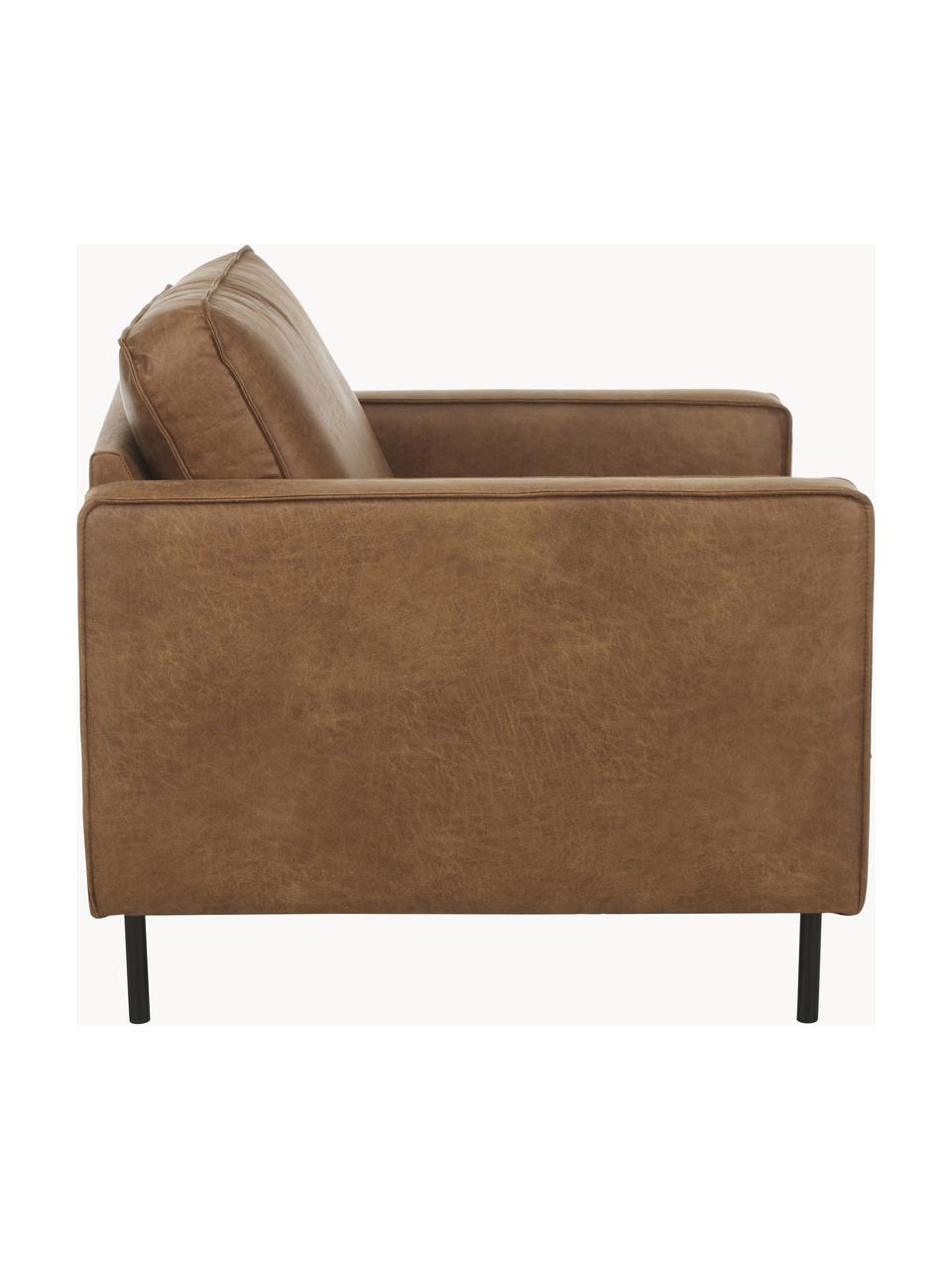 Fauteuil Hunter van gerecycled leer, Frame: massief grenenhout, vezel, Poten: gepoedercoat metaal Dit p, Leer bruin, B 87 x D 95 cm